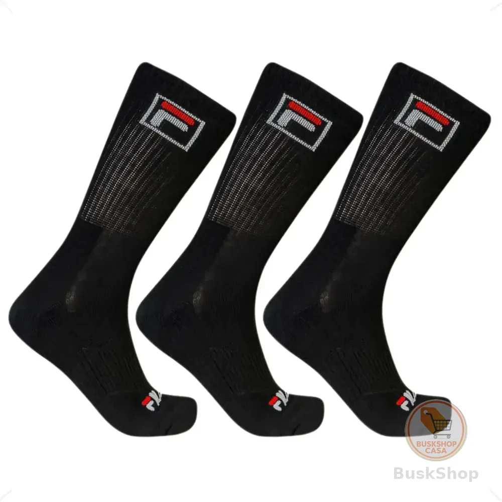 Kit Meia Fila Fbox 3 Pares Cano Alto Confortável Promoção Preto Logo 39-43