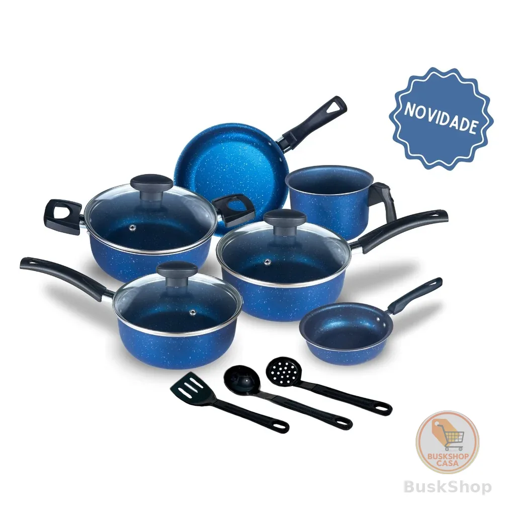 Jogo de Panelas Elegance Antiaderente Teflon 9 Peças Tampa Vidro