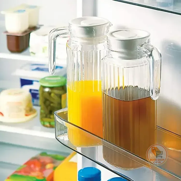 Kit 2 Jarras De Vidro 1 Litro Com Tampa  Suco Água Geladeira Transparente