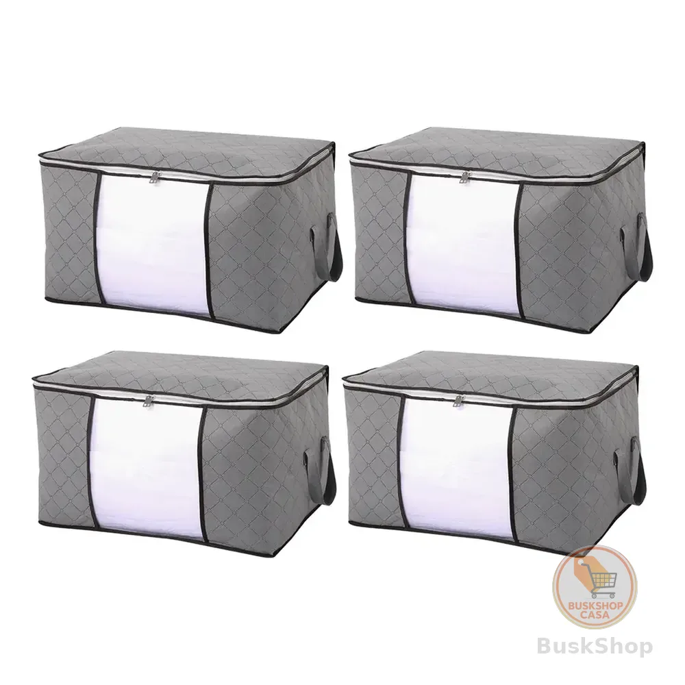 Kit 4 Sacos Organizador Edredom Roupas Multiuso Dobrável 84l Cinza