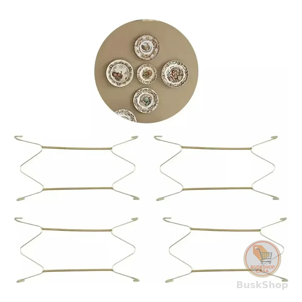 Kit Com 4 Suporte Gancho Parede Decorativo Pendurar Pratos Tamanho Sobremesa 4 De Sobremesa - Dourado