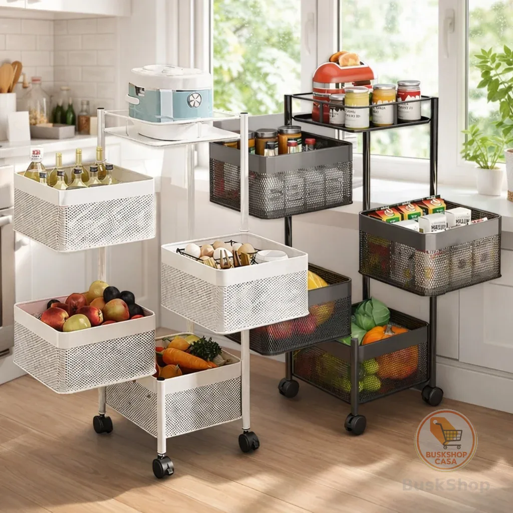 Fruteira De Chão 4 Cestos Articulados Metal Cozinha Organizador Vertical Com Rodinhas