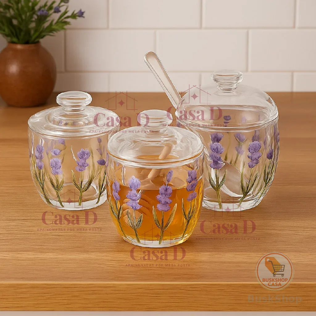 Kit Lavanda Lyor Açucareiro Meleira Manteigueira Francesa Café da Manhã Mesa Posta Requintado Luxo