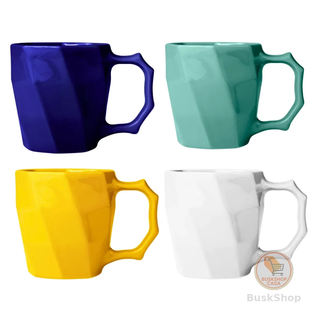 Jogo de Canecas Cerâmicas 4 peças Louça Café da Manha Leite Chá Kits Cores Variadas
