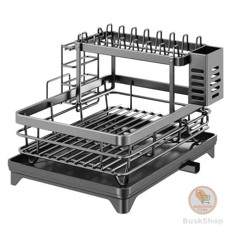 Escorredor de Louça Rack De Cozinha 2 Andares Preto haosin
