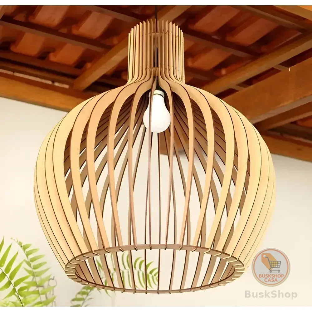 Lustre De Teto Grande Vazado Luminária Promoção Decoração 127/220v Madeira Crua