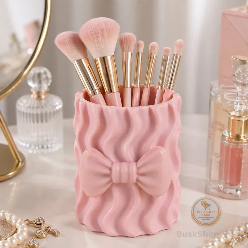 Porta Pincel Maquiagem Decorativo Com Laço Organizador De Penteadeira Porta Objetos Feminino