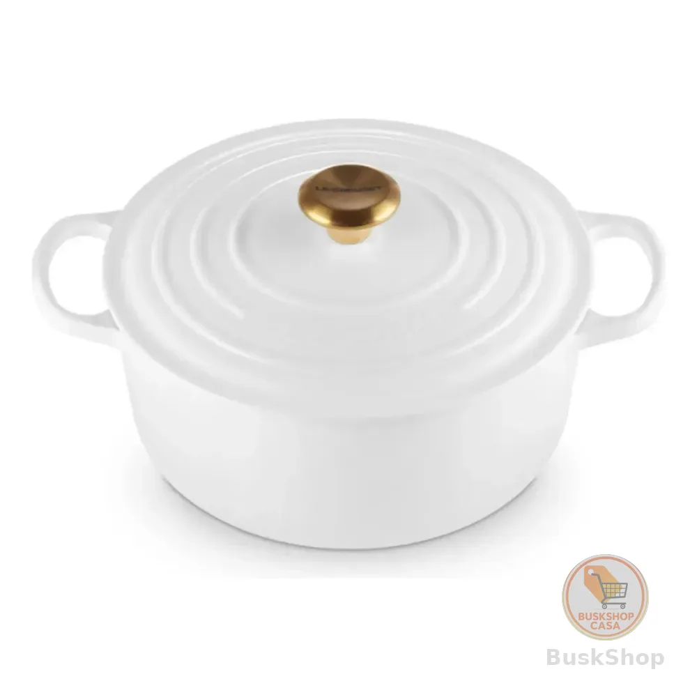 Panela Le Creuset Redonda Signature Branca Dourado 5,3l 26cm Branca Com Detalhes Dourados