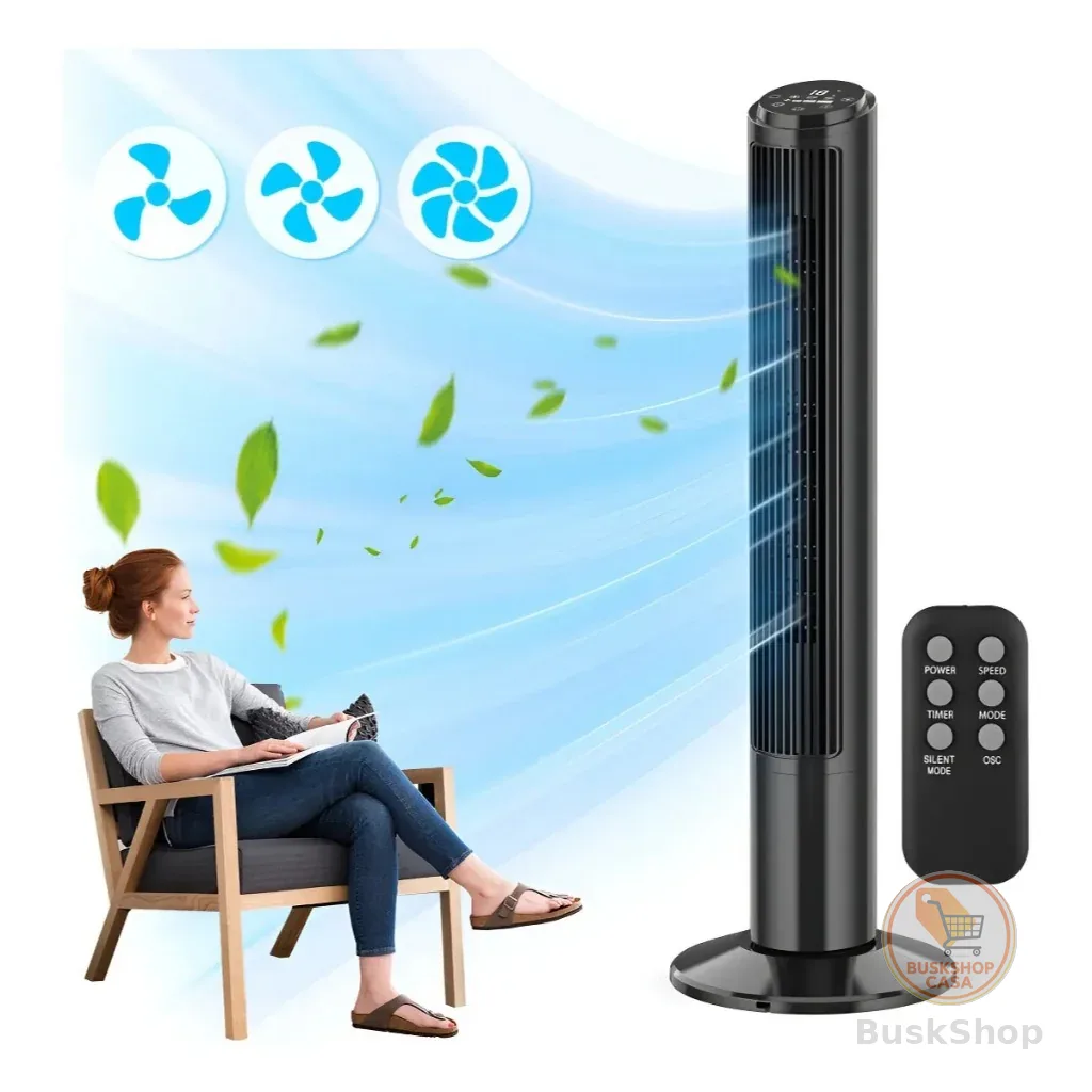 Ventilador Torre Oscilante Controle Remoto 3 Velocidades Desligamento Automático 127v 100cm