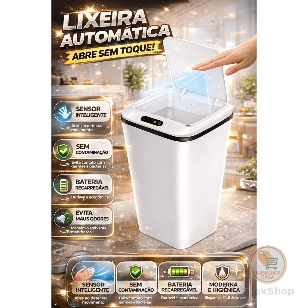 Lixeira Automática Inteligente Sensor Elétrica Recarregável Moderna Anti Odor Cozinha Banheiro