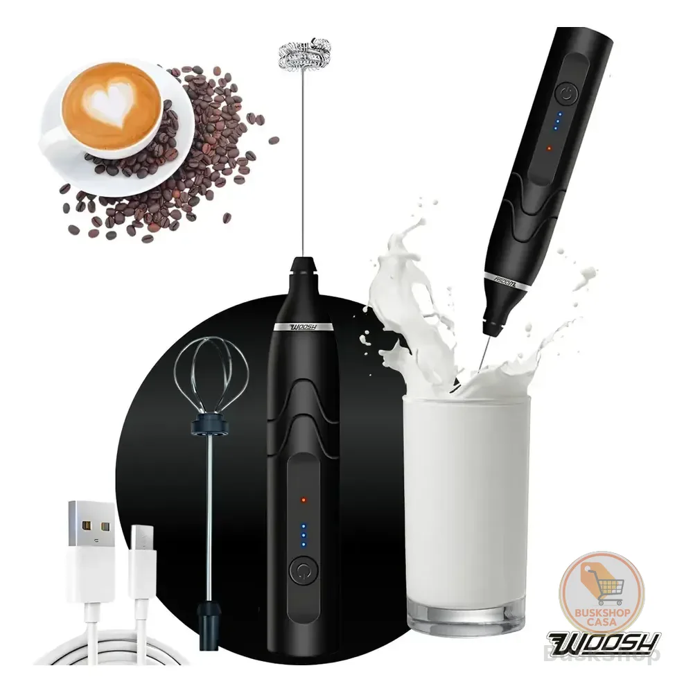 Mixer Elétrico Portátil 2 Em 1 Recarregável Potente Misturador De Bebidas E Ovos 3 Velocidades Usb Batedor E Fue Fouet Marca Woosh Preto