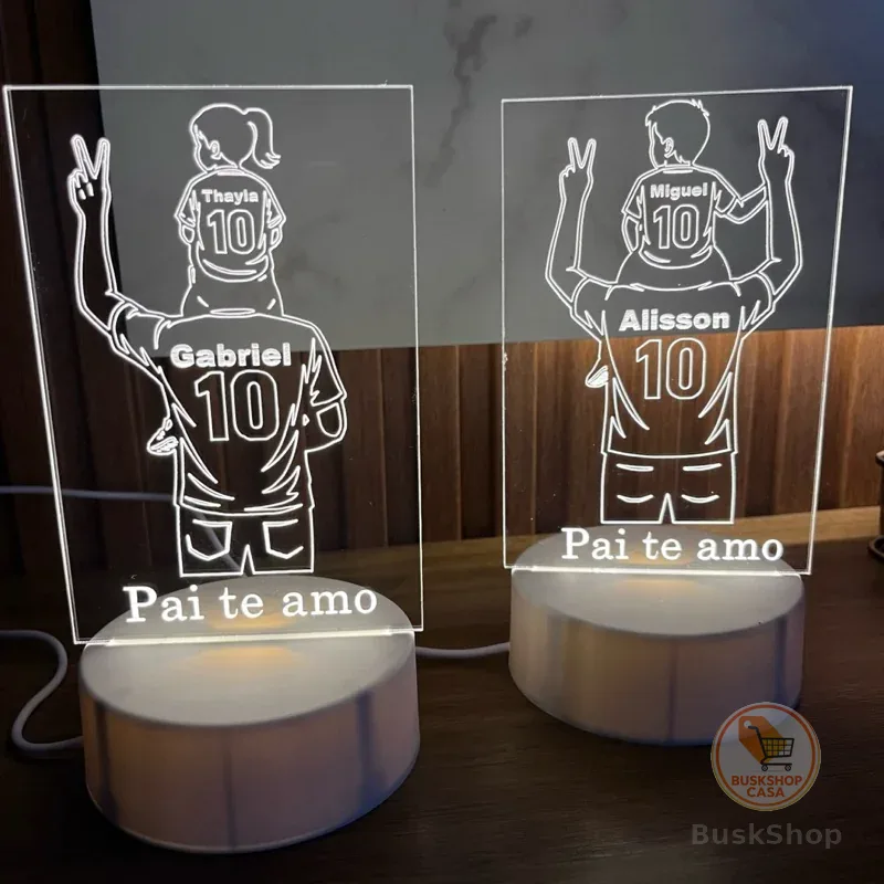 Presente Dia dos Pais Personalizado com Nome – Luminária LED Pai e Filho Futebol Criativa