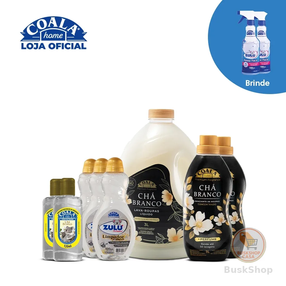 Kit Coala Mega Limpeza Perfumada Chá Branco - 8 itens + Brinde 2 Passa Fácil Zulu Perfumes