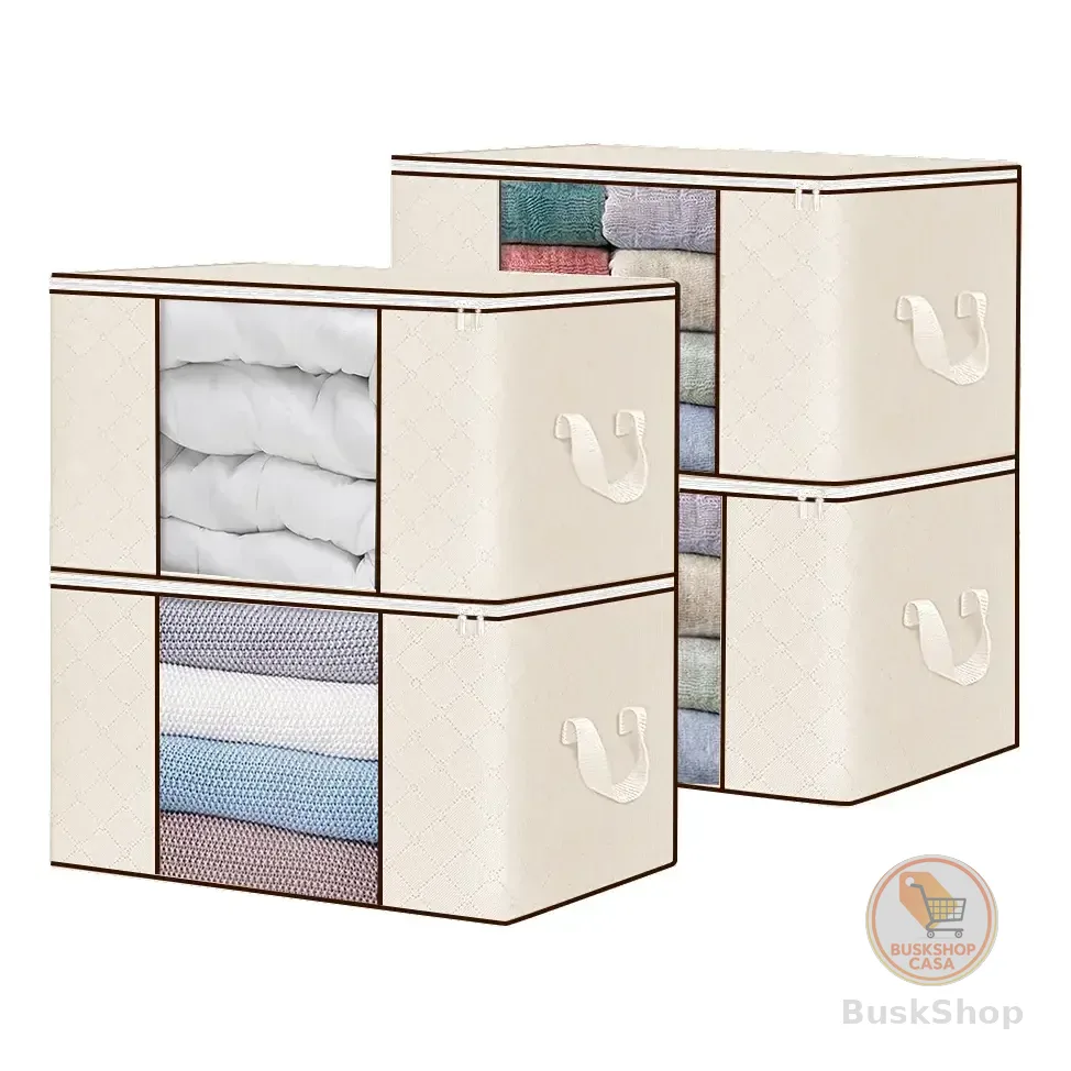 Kit 4un Saco Organizador Edredon Cobertor Multiuso Dobrável Bege