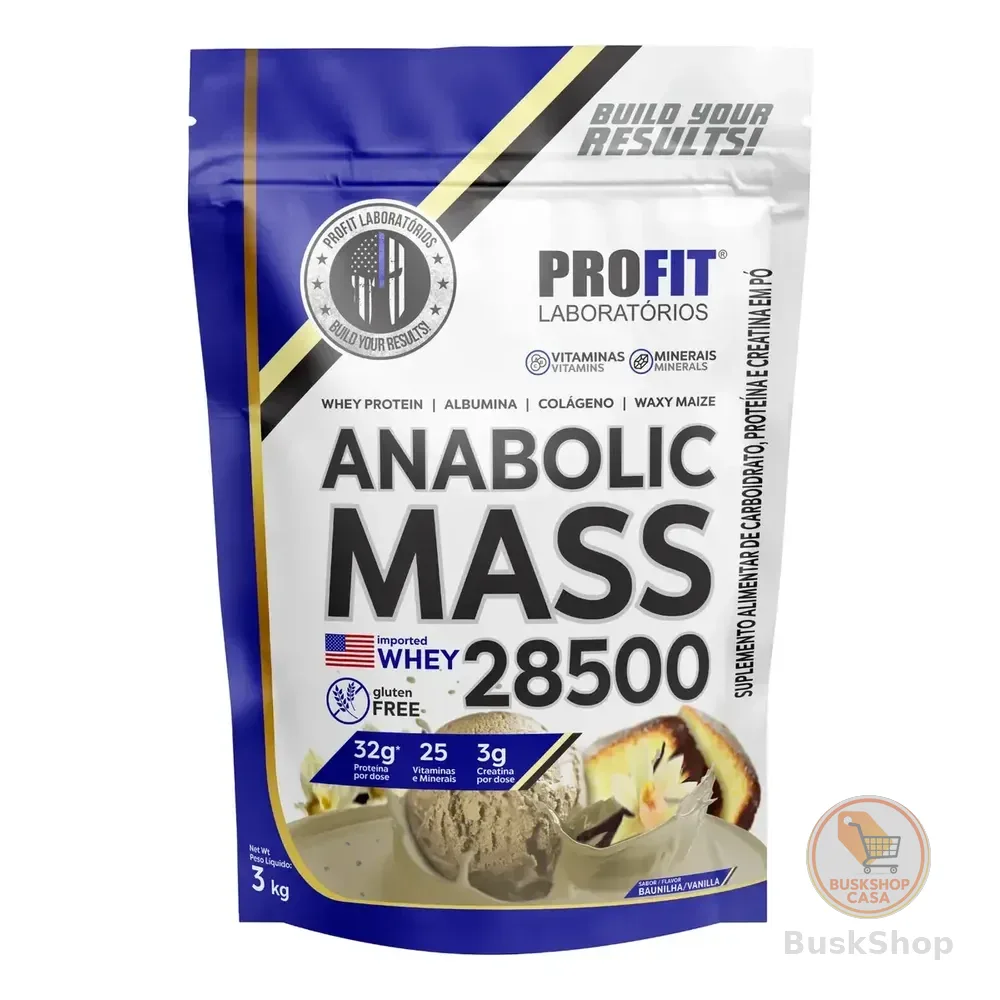 Hipercalórico Anabolic Mass 28500 3kg Profit Labs Sabor Baunilha