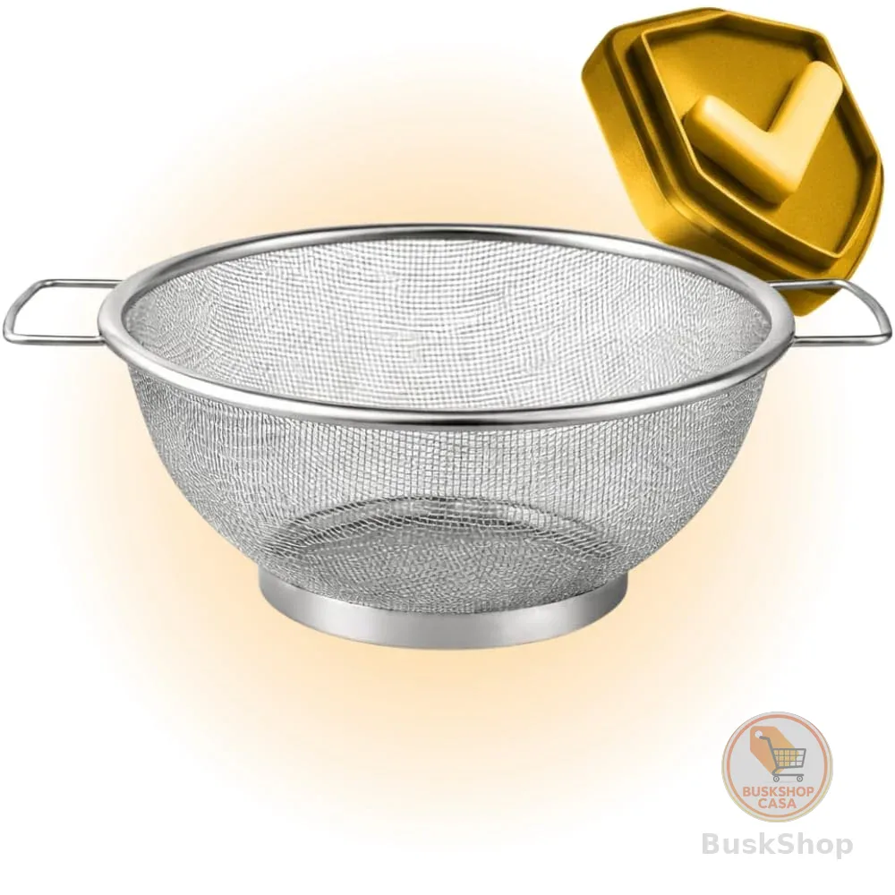 Escorredor de Alimentos Multiuso para Massas Peneira Aço Inoxidável 24cm com Alças Laterais Arroz, Verduras e Legumes Cozinha Profissional