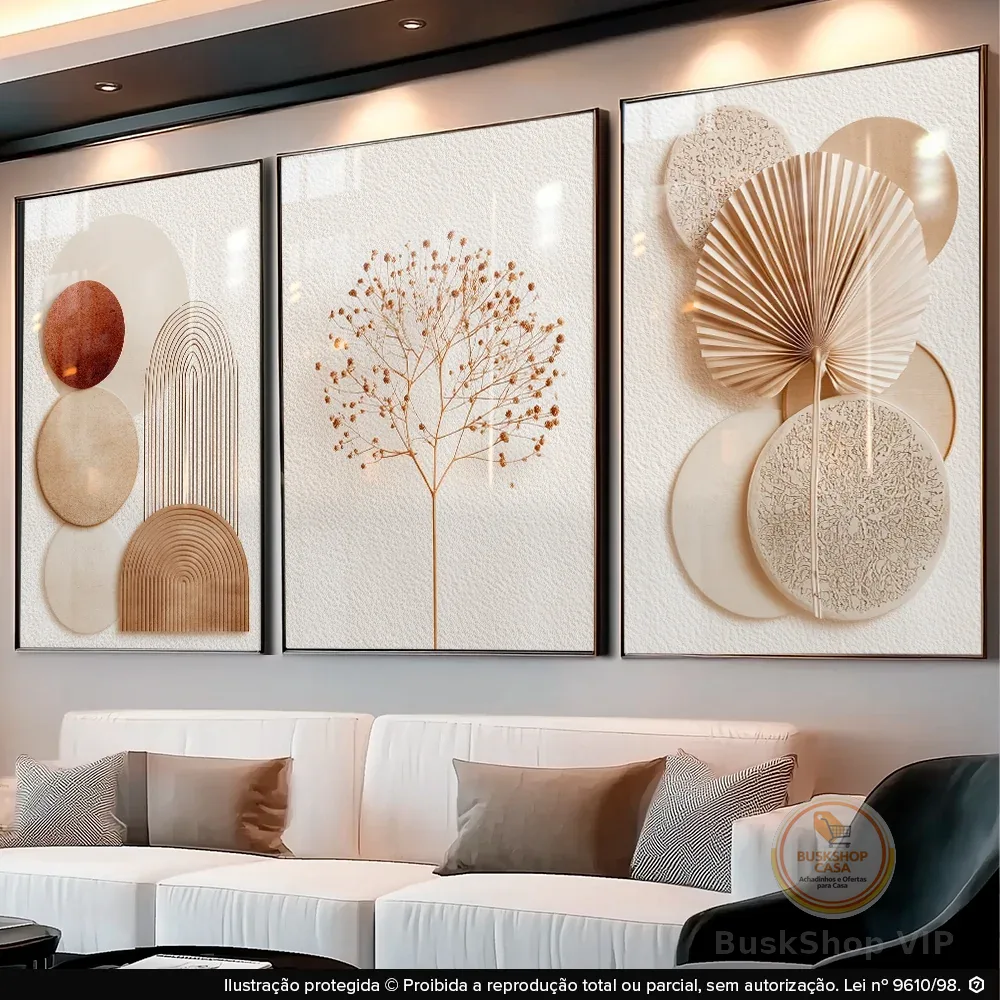 Quadros Decorativos Abstratos Geométricos Boho Neutro Sala