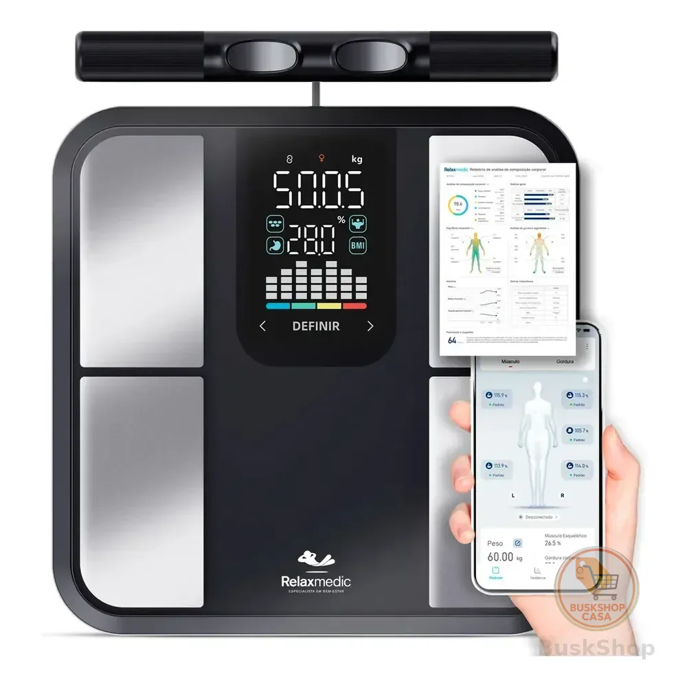 Balança De Bioimpedância 8 Sensores Relaxmedic Digital Preto 127/220v