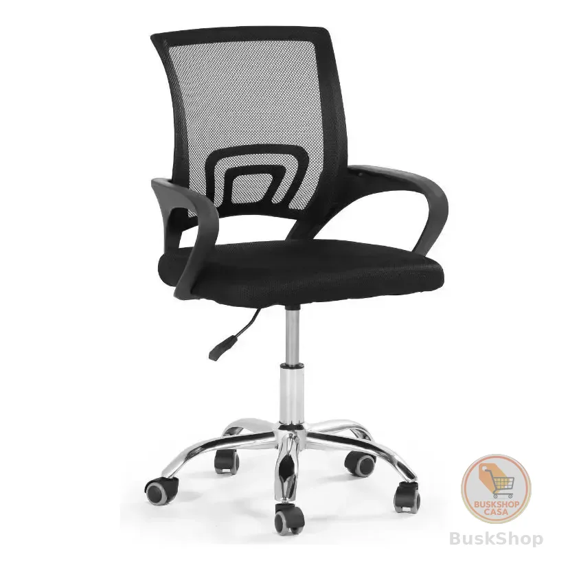 Cadeira Secretária Office Base Giratória Cor Preta Tecido De Malha
