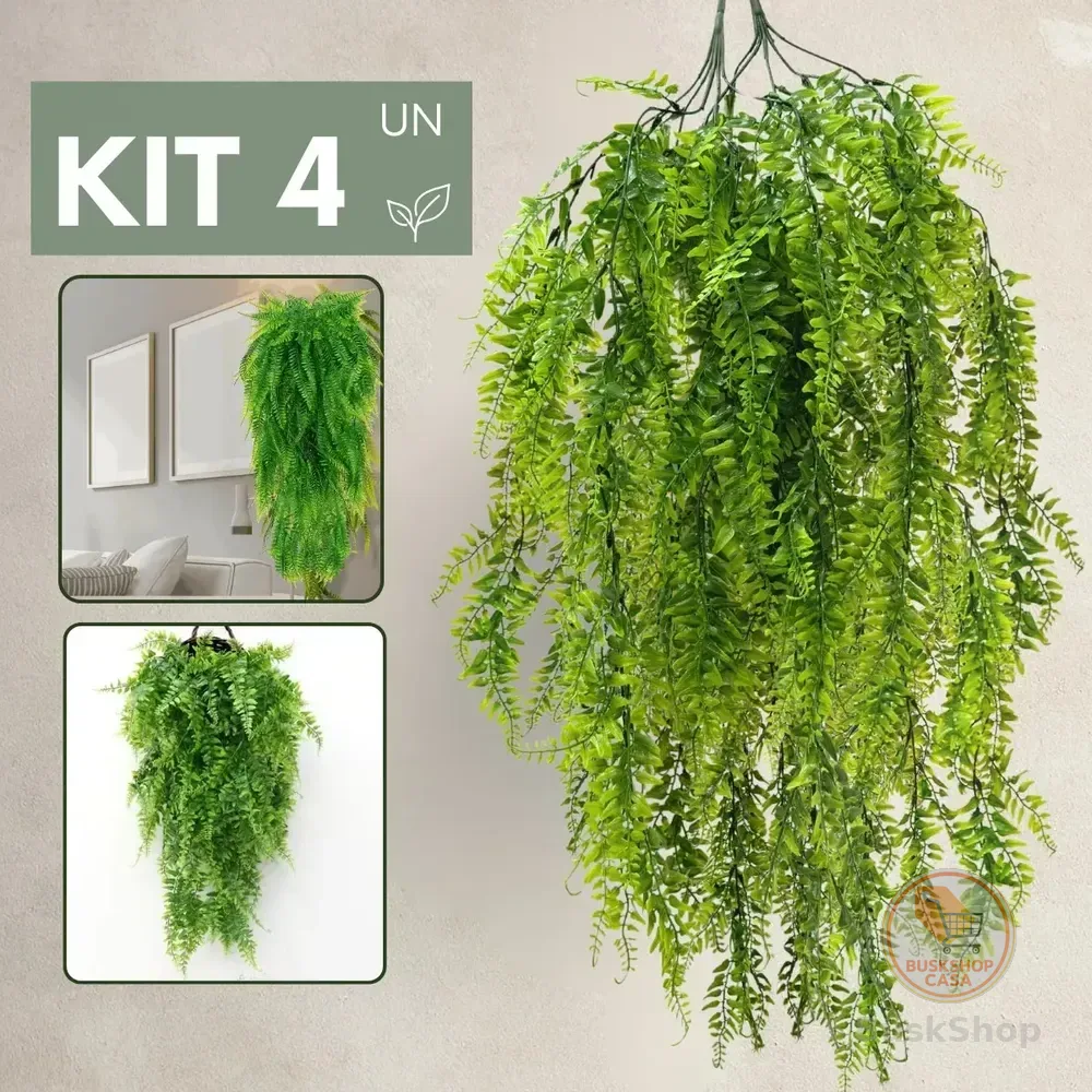 Kit 4 Pendentes Planta Artificial Samambaia Realista Verde Verde