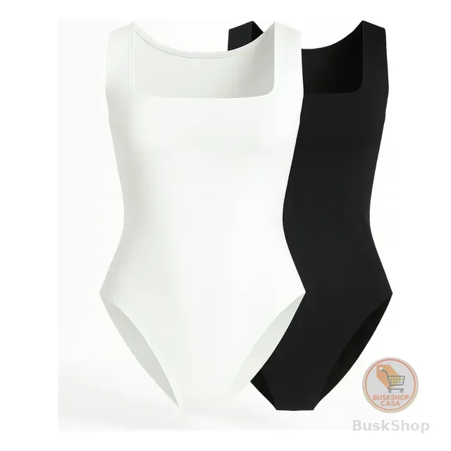 Kit 2 Body Feminino Regata Alça Larga Blusa Decote Quadrado