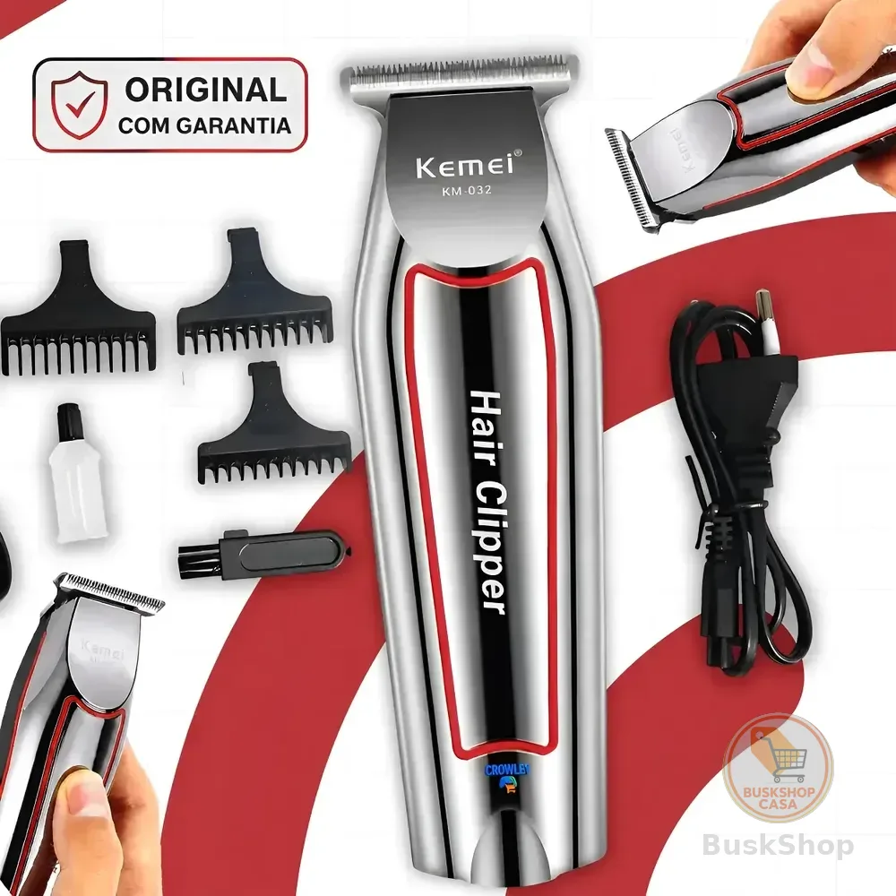 Maquina Acabamento Cortar Cabelo Barba E Pelos Kemei 032 Prateado 127/220v