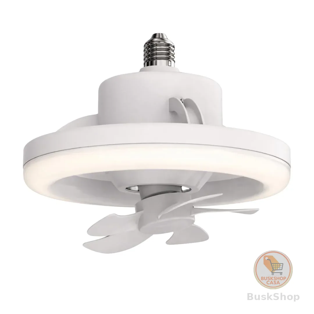 Lâmpada LED com Ventilador de Teto Silencioso 3 Velocidades Rotação 360° - Lustre Bivolt Automático 50W com Controle Remoto 3 Opções de Luz Quente Fria e Neutra com Brilho Ajustável e Temporizador