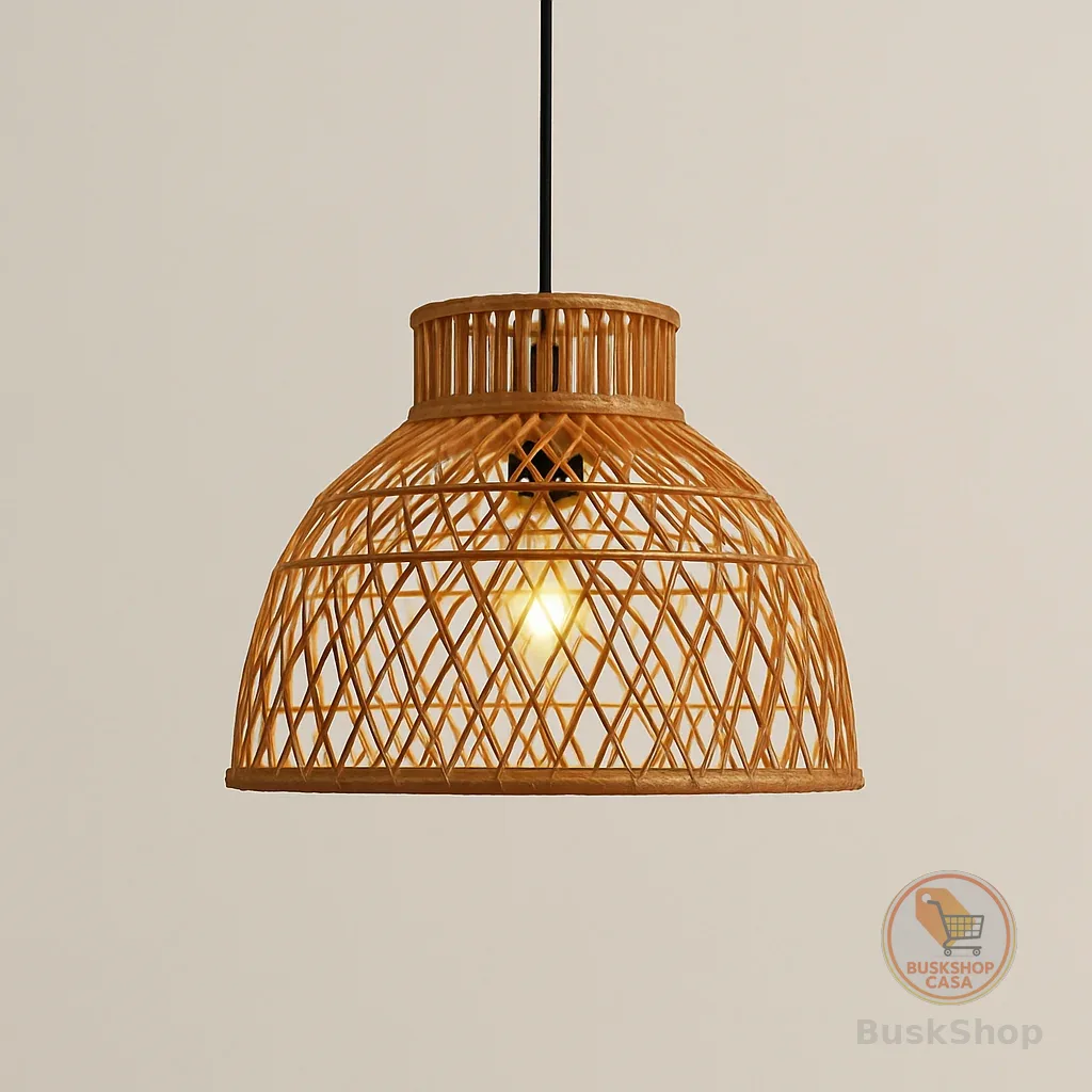 Lustre Pendente Vime Artesenal Rústico Amadeirado Luminaria de Teto Rattan Sala de Jantar Cozinha