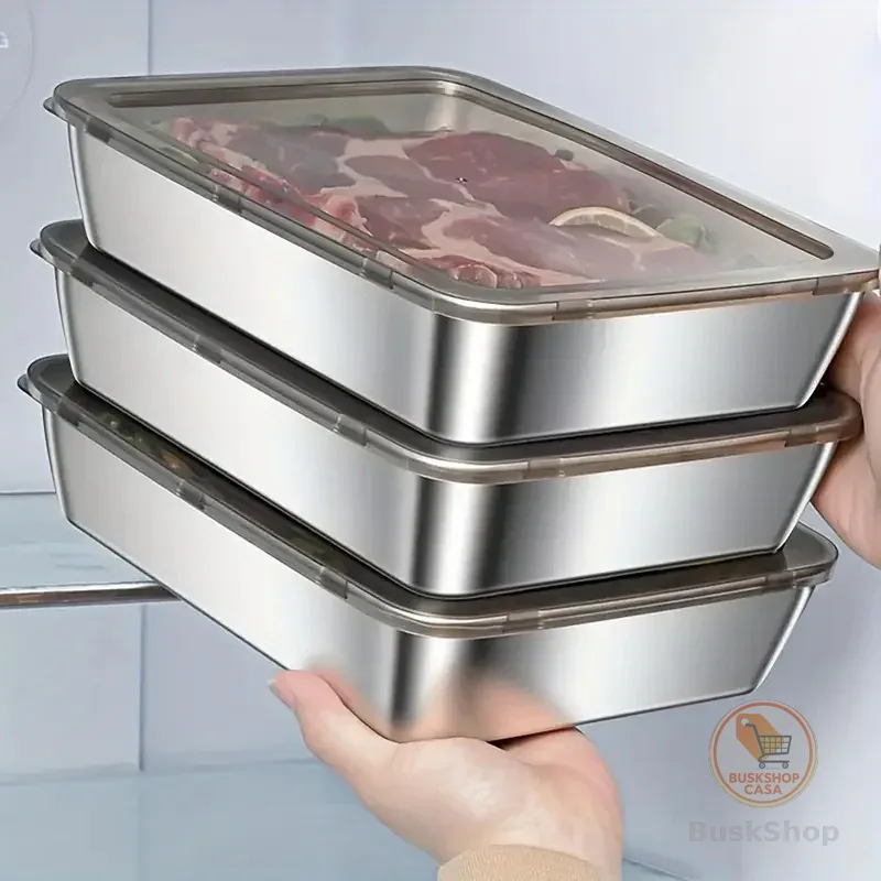 Conjunto de recipientes de armazenamento de alimentos de aço inoxidável durável de 2 peças