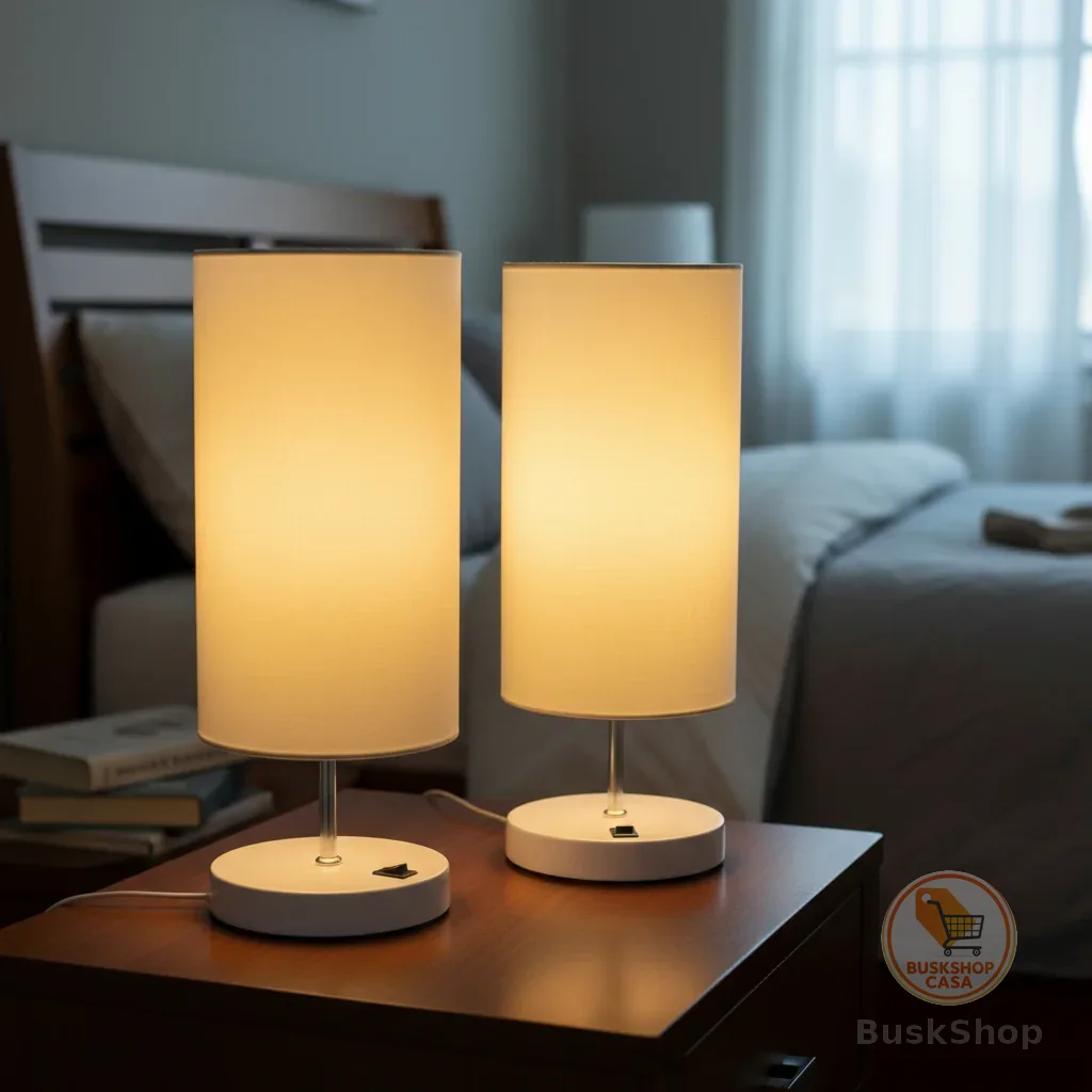 Kit 2 Abajur Luminária De Mesa Redondo Com Interruptor com Cúpula algodão casa canto de sala quarto cabeceira cama
