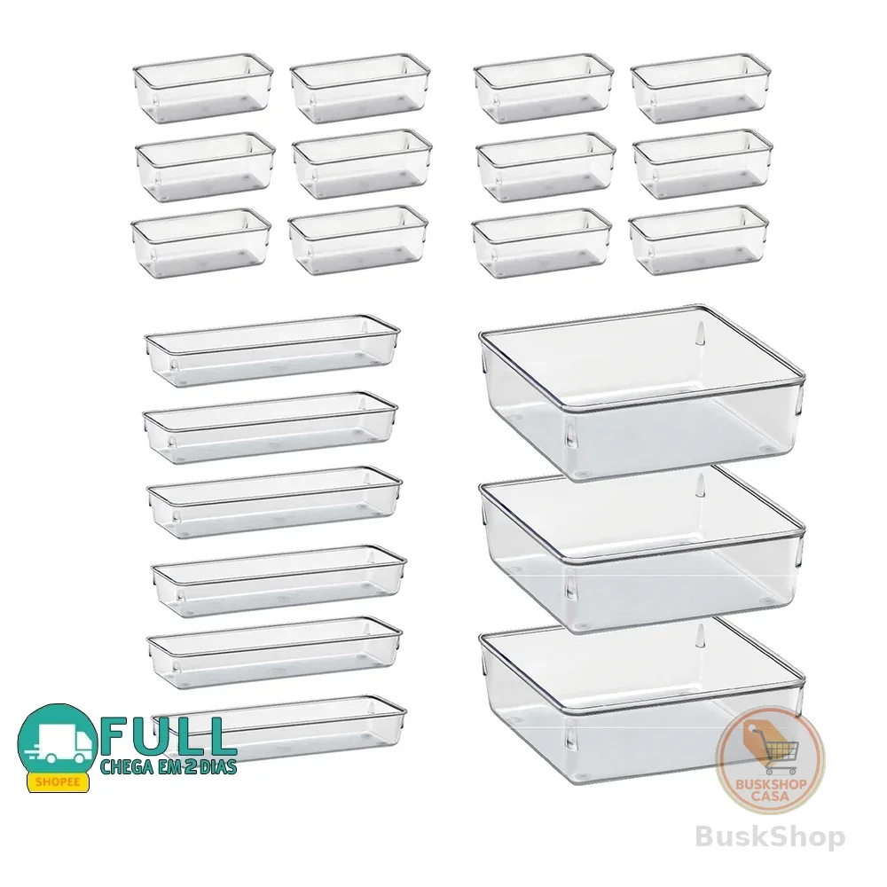 Kit 21 Organizador Multiuso Modular Gavetas Acrilico Cristal e Fume