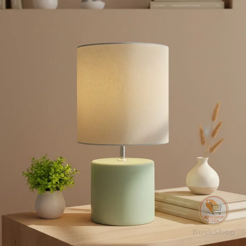 Lançamento - Abajur Cilindro em Cerâmica Premium Artesanal com Cúpula em Tecido – Design Minimalista