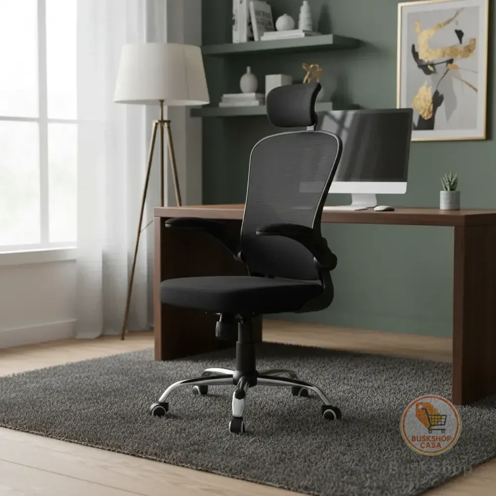 Cadeira De Escritório Ergonômica Giratória B100 Boston Preta Com Estofado Mesh Com Ajuste Lombar Luvinco Preto Malha