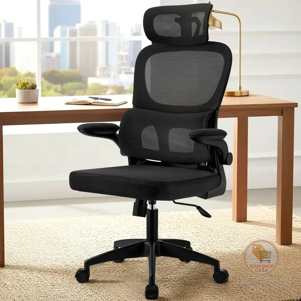 Cadeira Ergonomica Escritorio Giratória Executiva Tela Mesh Preto Algodão