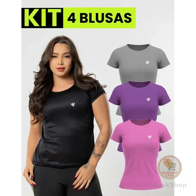 Kit 4 Blusas Feminina Fitness Dry Fit  Camiseta Academia