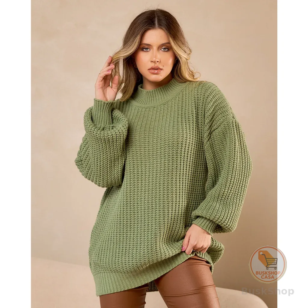 Blusa Tricô Oversized Manga Longa De Lã Feminina Inverno Outono Estilo Tumblr Confortável Fashion