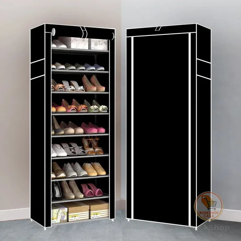 Sapateira Organizadora com 9 Prateleiras para Organizar Sapatos Calçados Chinelos Roupas Objetos 24 Pares - Black