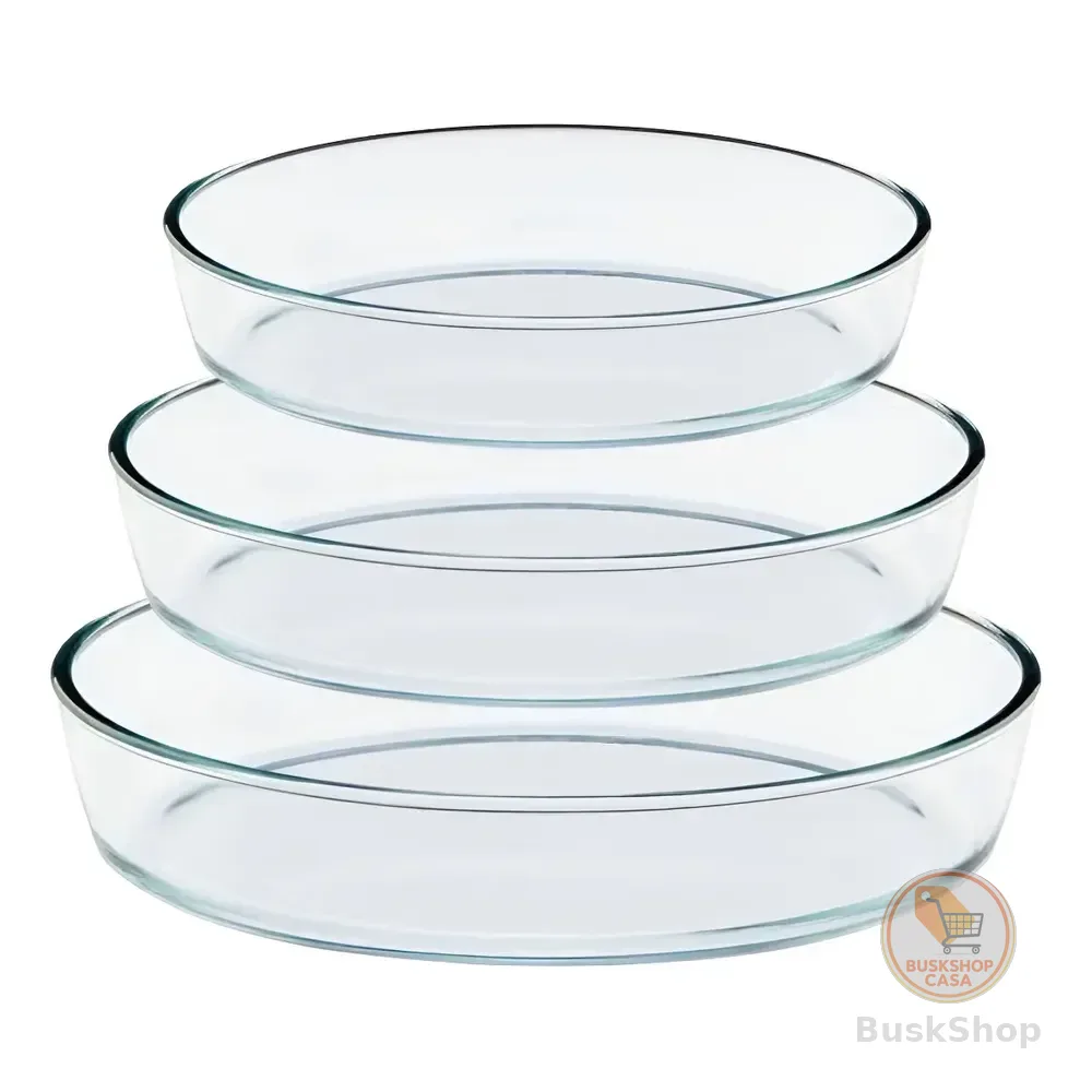 Jogo Com 3 Travessas Refratárias Oval Em Vidro Assadeiras De 1,5l + 2l + 3l