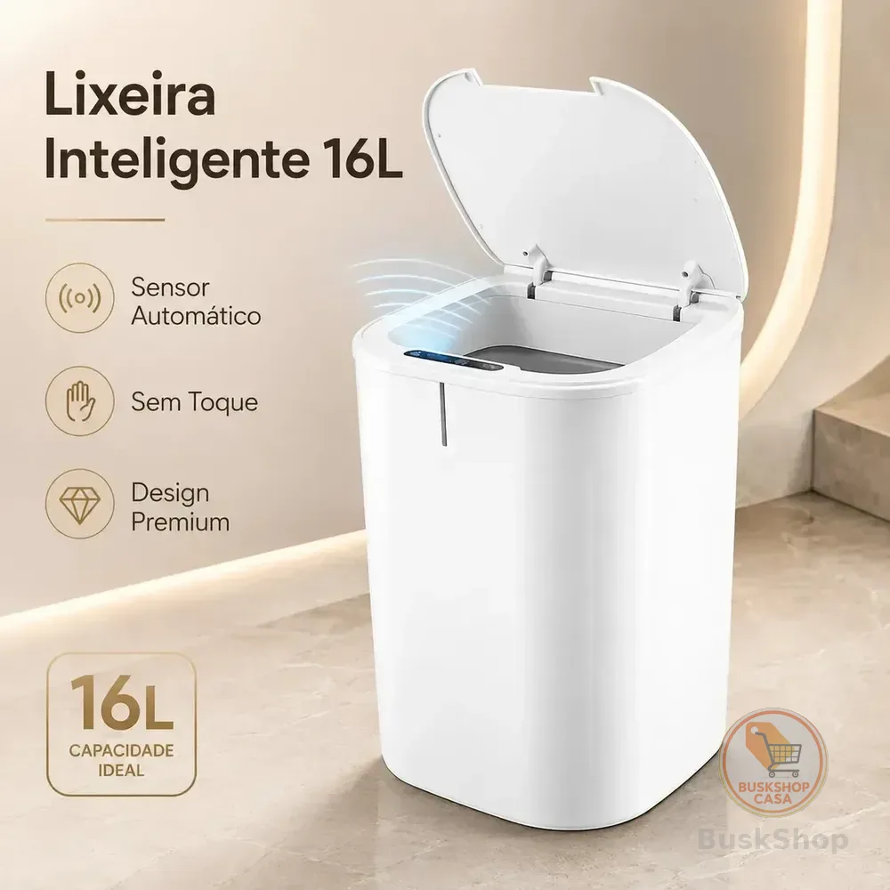 Lixeira Inteligente 16l Com Sensor Automático E Tampa Touch Branco