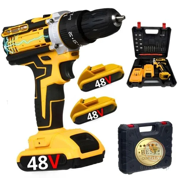 Parafusadeira Furadeira De Impacto 48V 80 N.M. Profissional 2 Baterias 8000 mAh Com Maleta Resistente