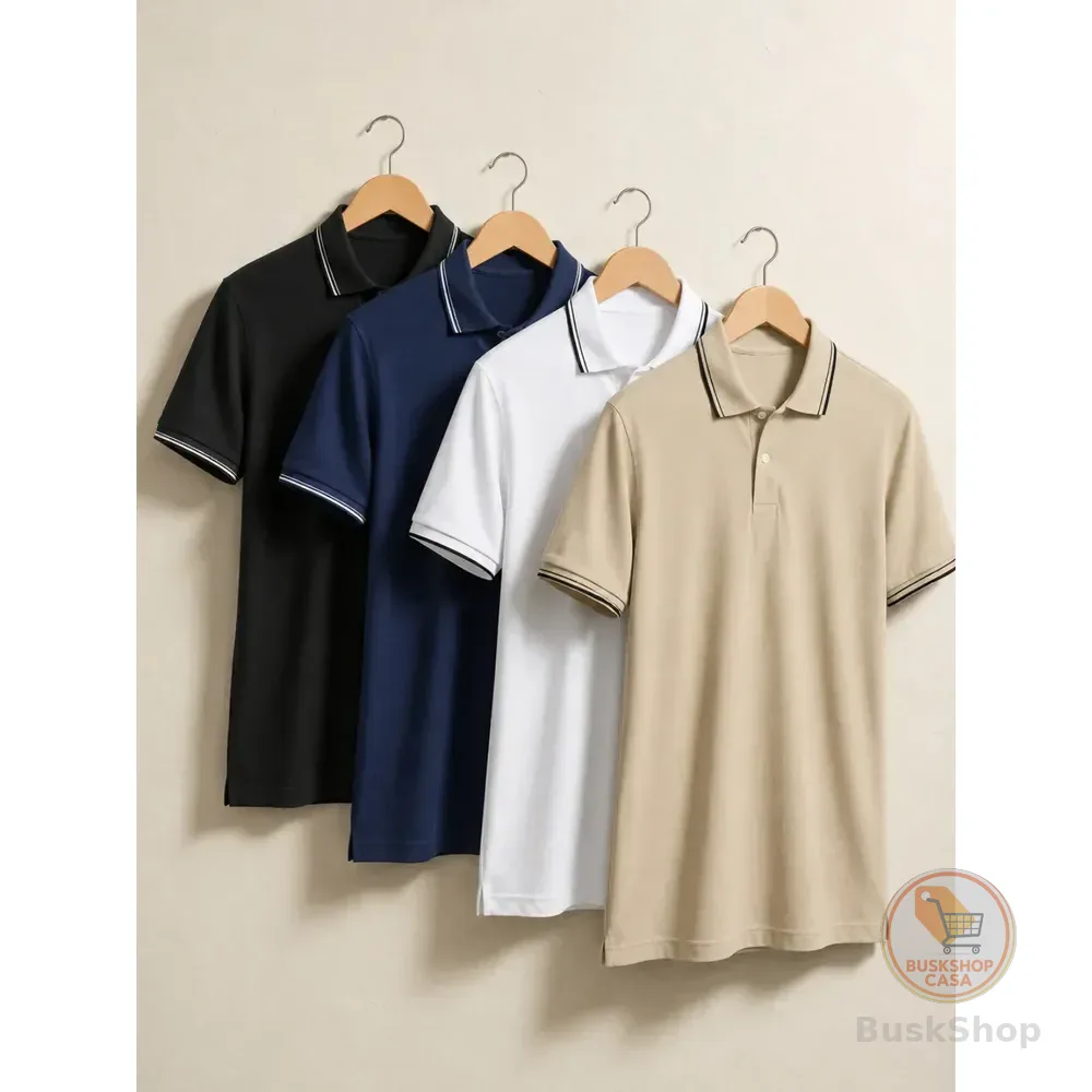 Kit 4 Camisa Gola Polo Piquet Masculina Slim Casual Algodão Preto-branco-marinho-mescla Lisa G