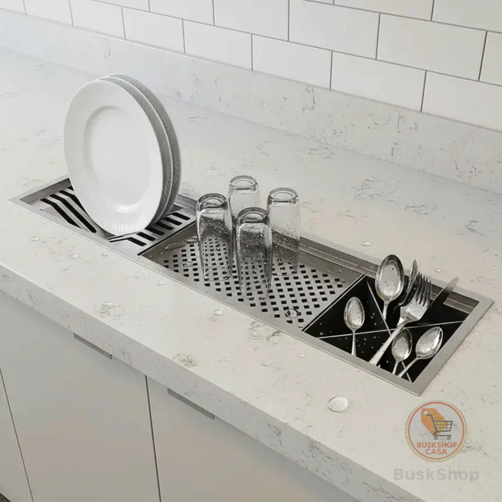Escorredor Embutido De Louças Inox 304 Escovado Linear 60cm