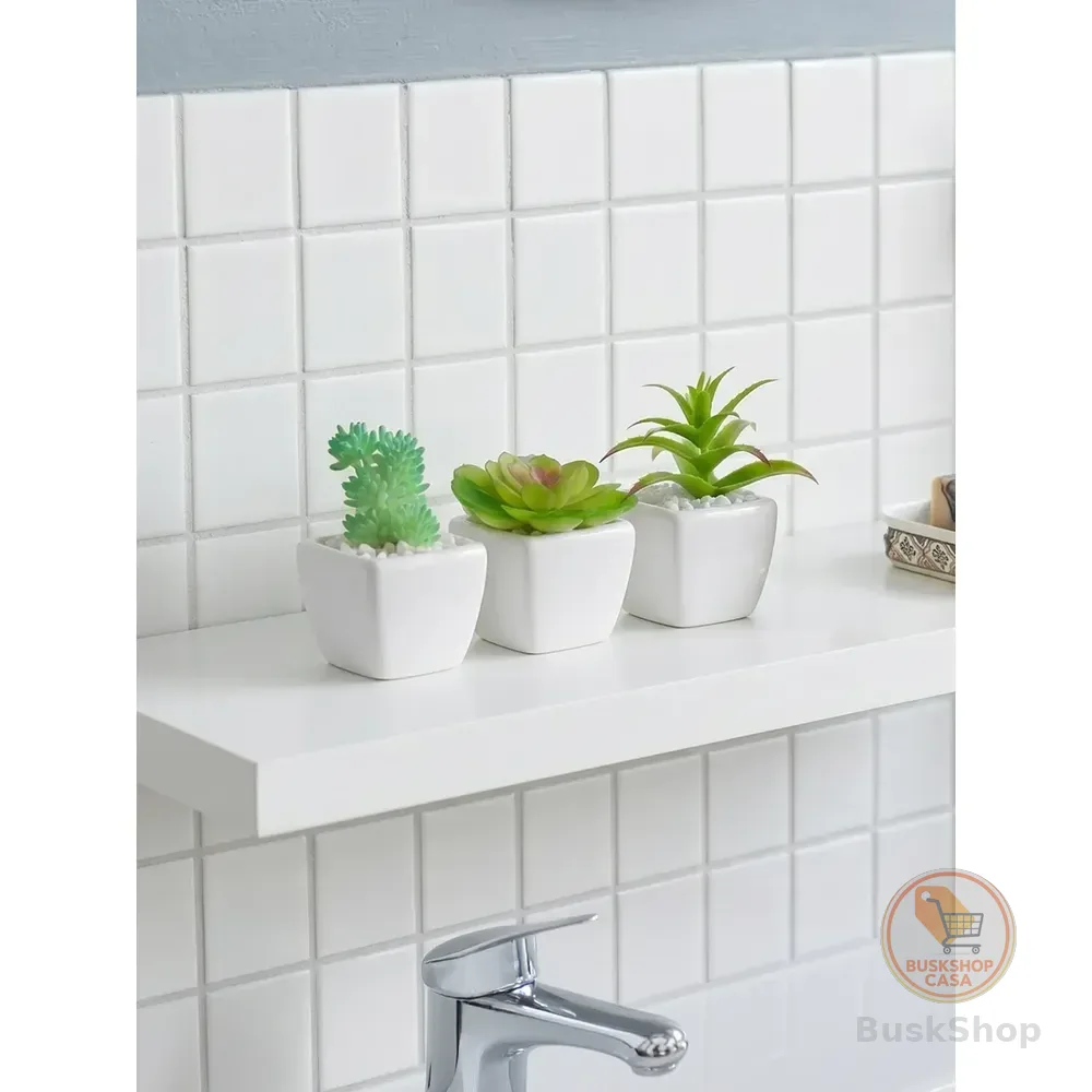 Vasinho Decorativo E Mini Suculentas Artificiais Kit Com 3 Verde Branco