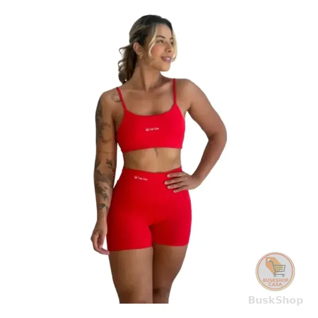 Conjunto Fitness Virginia Top Shorts Meia Coxa Cintura Alta