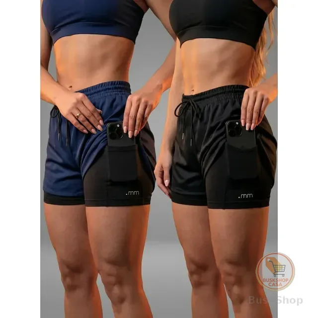 Kit 2 Short Duplo Compressão Fitness Bermuda Treino Feminino