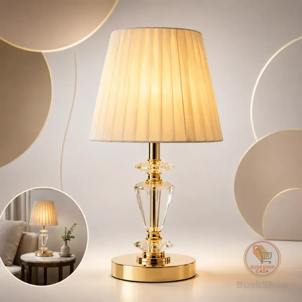 Abajur Mesa Cristal Cúpula Plissada Cabeceira Quarto Dourado Dourado 127/220v