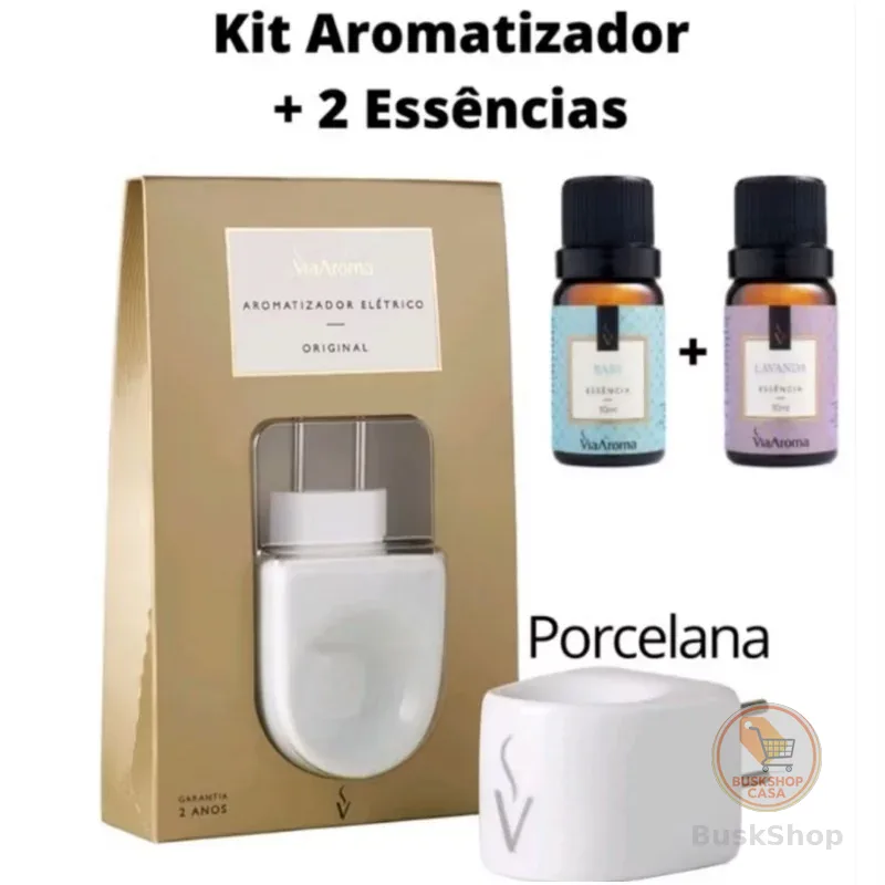 Kit Aromatizador Difusor de Essência  com 1 Aparelho De Porcelana Original e c/2 Essências - Via Aroma