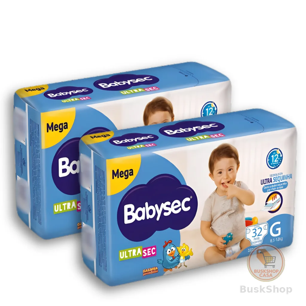 Kit 2 Fralda Descartável Babysec Mega UltraSec Tam G Galinha Pintadinha - Total 64 Unidades