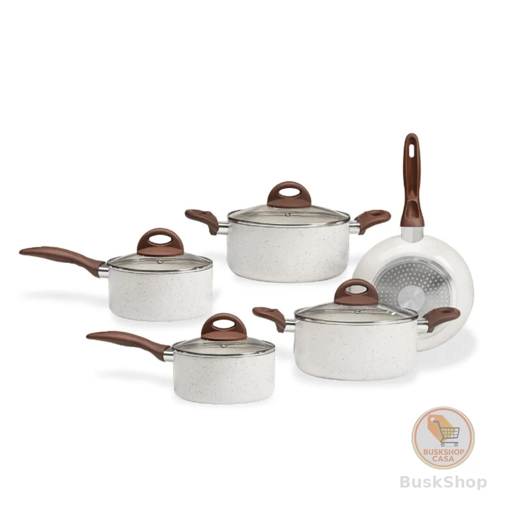 Jogo de Panelas Brinox De Indução Ceramic Life Granada 5 Peças Vanilla - Antiaderente