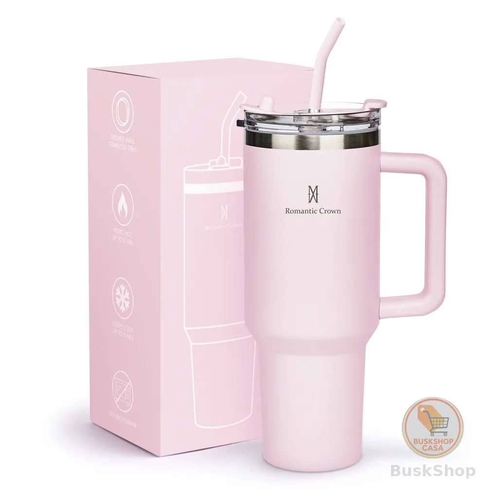 ROMANTIC CROWN Copo Termico de Aço Inoxidável com Tampa de Vedação e Tubo de Aço Inoxidável 600ml/1200ml